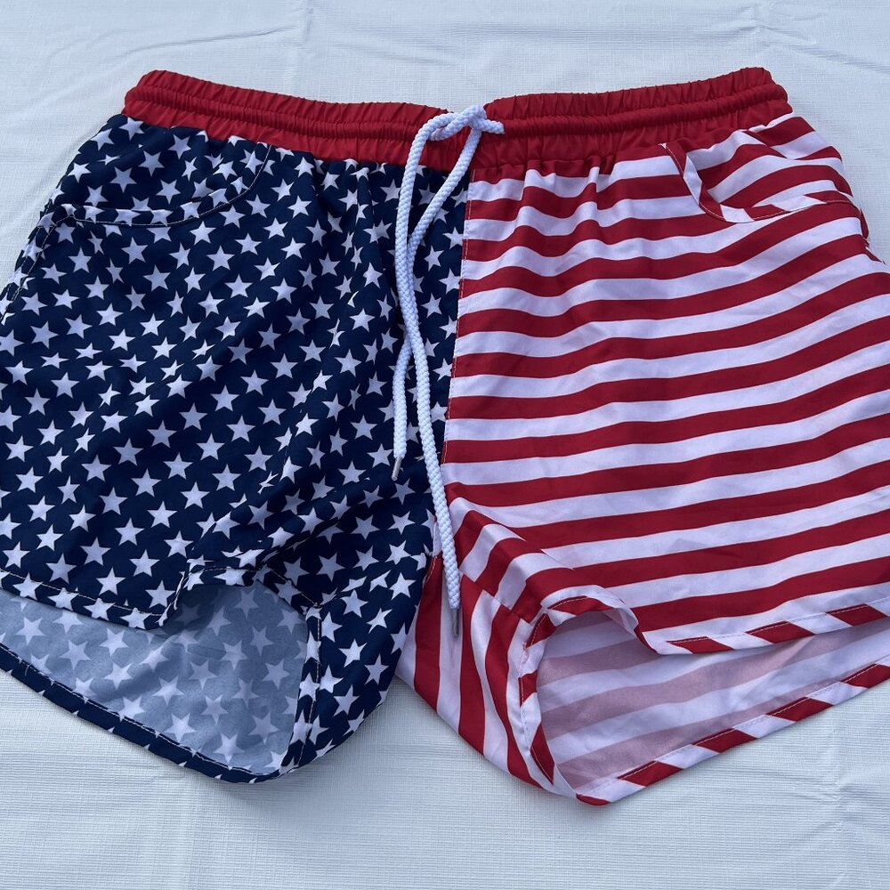 American Flag Swimming Trunks Size Large